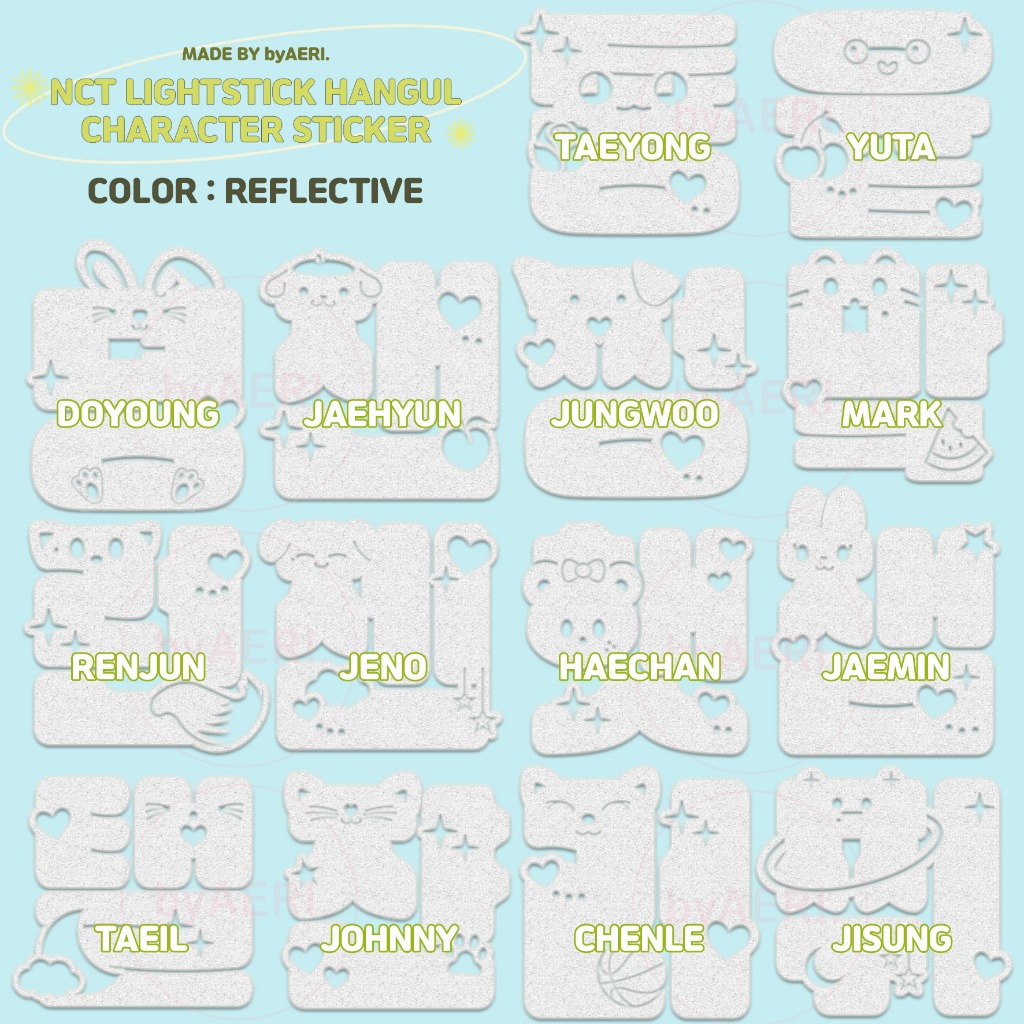 

N C T HANGUL CHARACTER LIGHTSTICK DECO STICKER REFLECTIVE HOLOGRAM INITIAL NAME (127 dream neobong nama inisial reflektif)