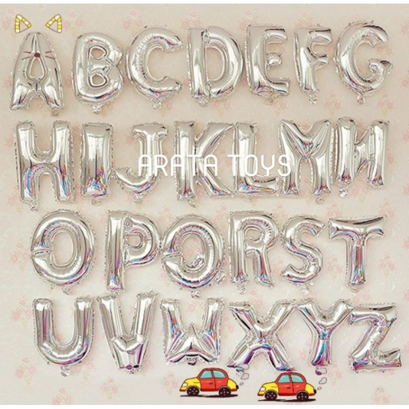Balon foil huruf silver A B C D E F G H I J K L M N O P Q R S T U V W X Y Z