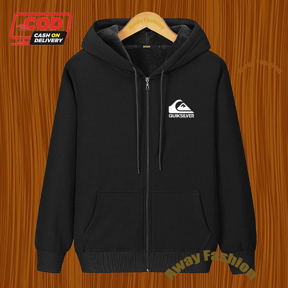 COD !!! Jaket Zipper Distro Quiksilver Text Putih Premium /Quality/ Jeket Hoodie/ Unisex Jaket Resle