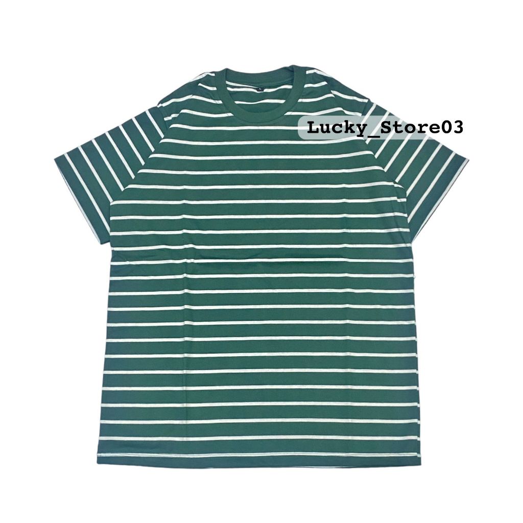 Kaos Stripe Pria Medium Hijau / Baju Stripe Pria dan Wanita Hijau Botol