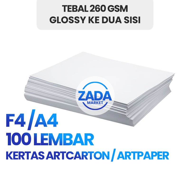 

100 Lembar Kertas Art Carton / Art Paper Gramasi Tebal 260 Gsm Ukuran F4 / A4 Artcarton Artpaper Untuk Foto Polaroid Kartu Nama Stamp Label Hang Tag Undangan Cover Buku Paper Bag