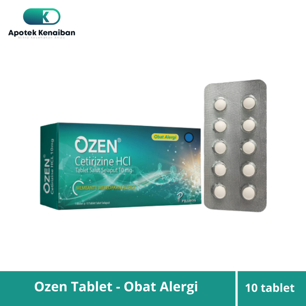 OZEN CETIRIZNE 10 MG BLISTER @10 TABLET OBAT ALERGI / MEMBANTU MEREDAKAN ALERGI SEPERTI GATAL PADA K