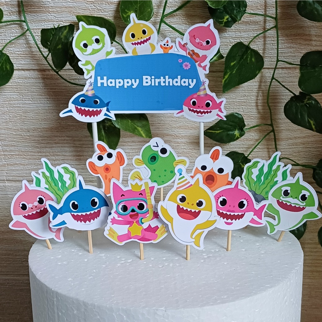 Topper Kue Baby Shark (Bisa Custom Nama) untuk Dekorasi / Hiasan Cake Ulangtahun  / Ultah Anak Karak