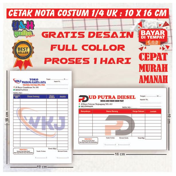 

CETAK NOTA COSTUM 1/4 Gratis Desain Gratis Logo Bebas Nama Sendiri Y&H Yudha Grafika