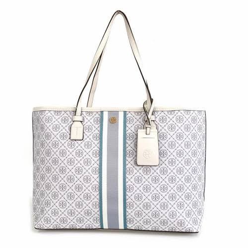 TORY BURCH Monogram T Top Zip Floral Vine Tote Bag Ivory