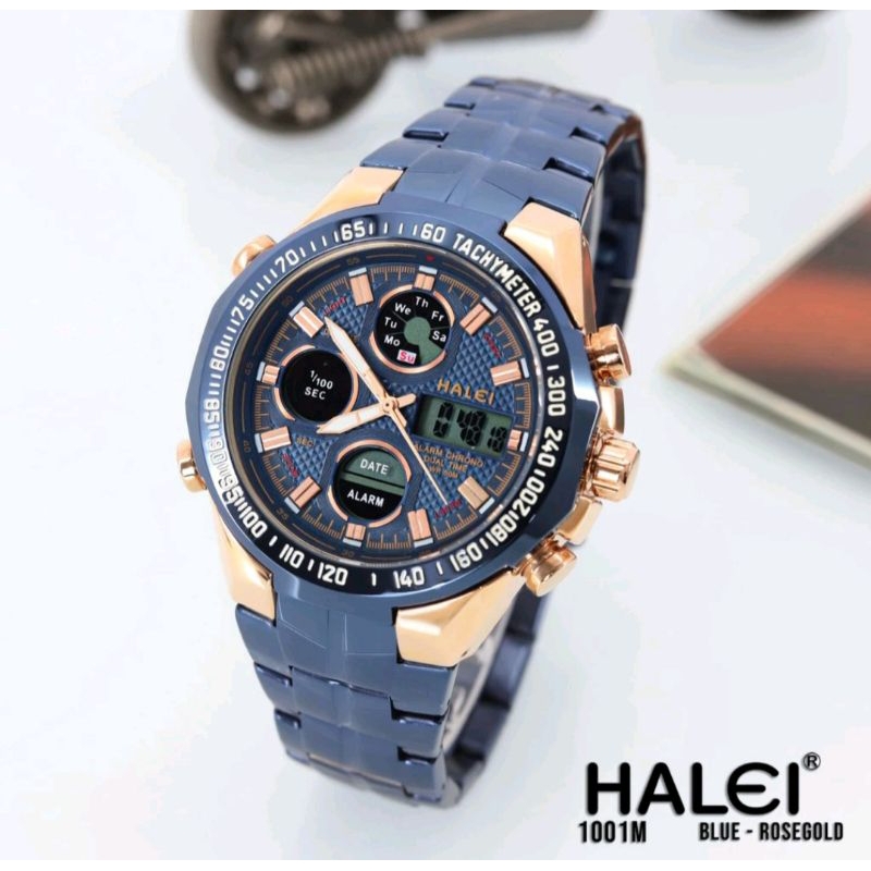 jam tangan pria original halei 1001 stenlis steal