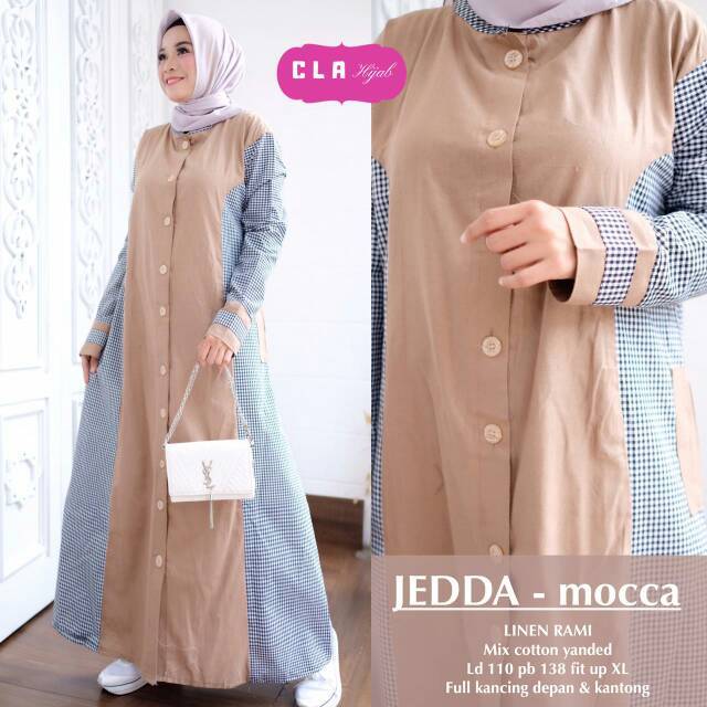 Gamis Motif Jedda Dress Bahan Katun Kotak Pakaian Wanita Baju Muslim Wanita Modern 2023 Dress Mayusu
