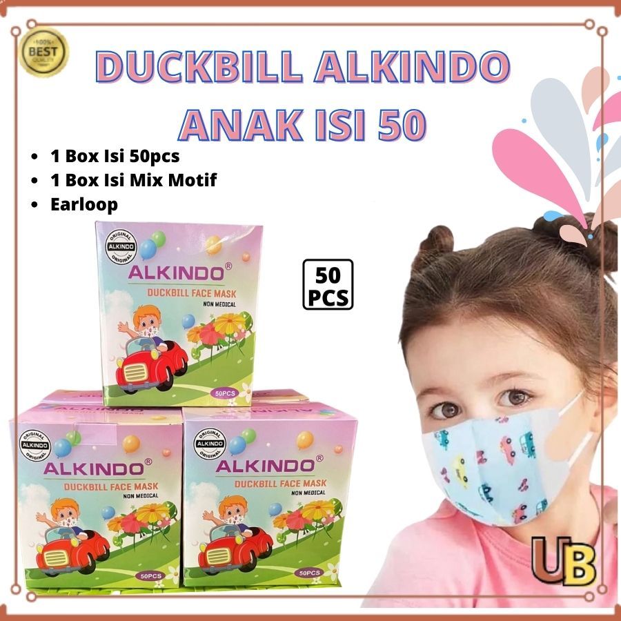 Masker Duckbill Alkindo Anak 1 Box Isi 50 Pcs Masker Anak 4Ply UDB