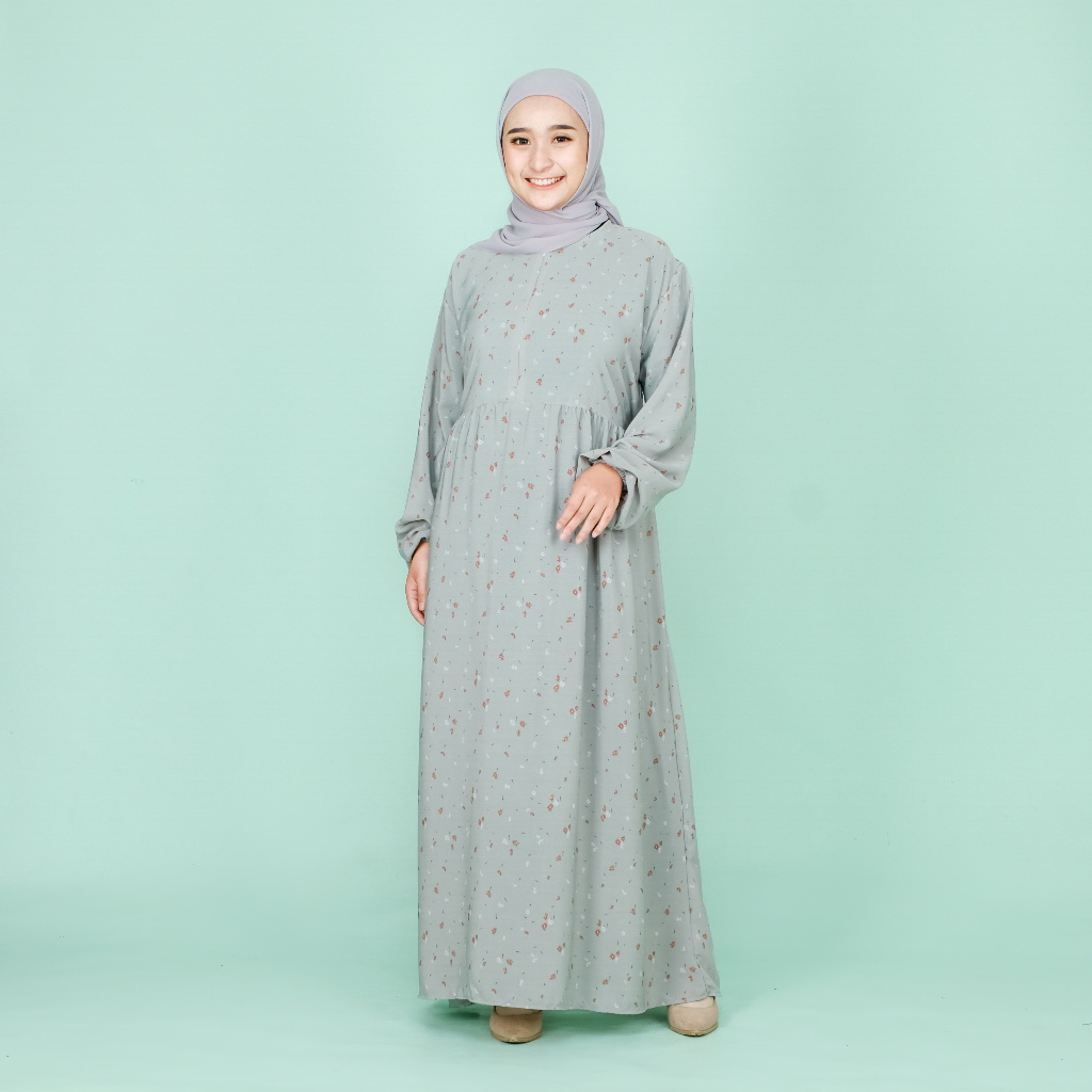 Home Dress Gamis Motif Bunga Kecil Mango Yoryu Crinkle - Hijau