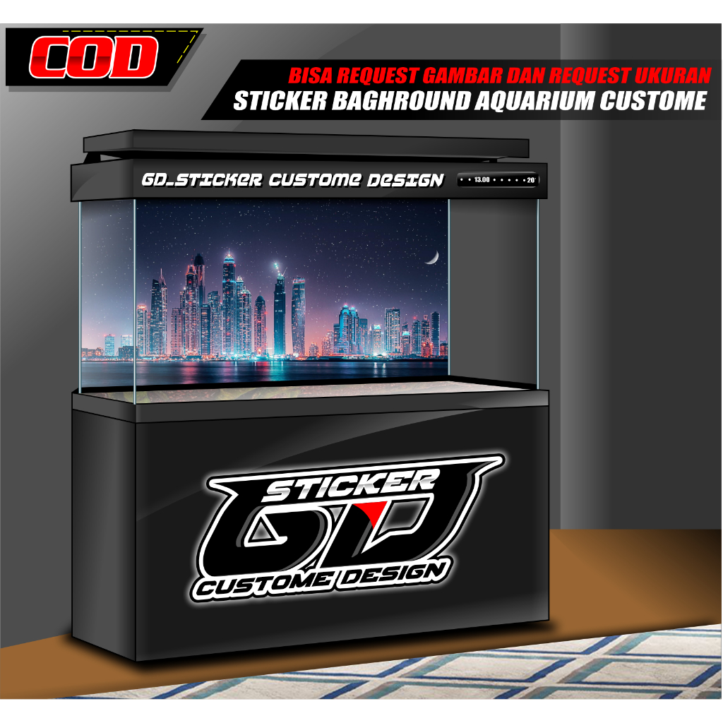 STICKER AQUARIUM / BACKGROUND AQUARIUM / WALLPAPER AQUARIUM UNDERWATER BISA CUSTOM / CITY / REQUEST