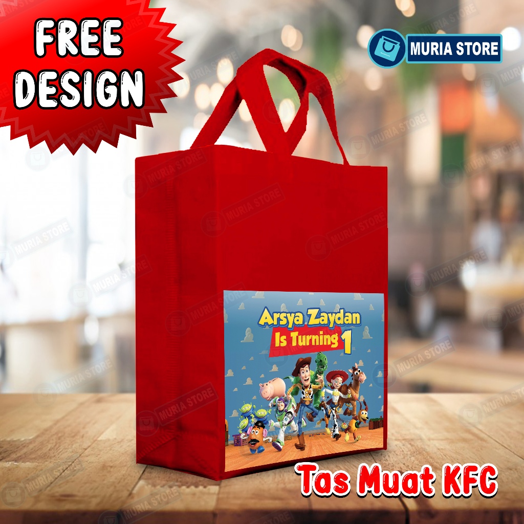 

GOODIE BAG TAS ULTAH ANAK UNTUK BINGKISAN SNACK MODEL KANTONG KFC UKURAN 20 X 14 x 25 CUSTOM NAMA 2 HARI JADI