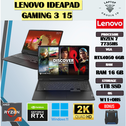 Lenovo Ideapad Gaming 3 15 Ryzen 7 7735HS Rtx4050 6Gb 32Gb 1Tb 100Srgb