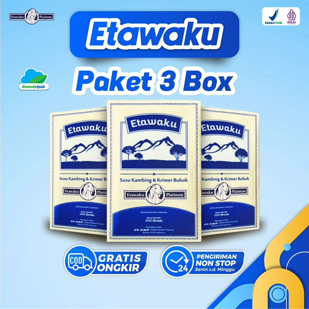 

Paket 3 Etawaku Platinum - Efektif Atasi Nyeri Sendi & Tulang Bebas Osteoporosis Jaga Kesehatan Jantung | Cegah Masalah Pencernaan & Menurunkan Diabetes Kolesterol Lancarkan Produksi ASI Bebas Asam Urat Encok Pegal Linu Anlene