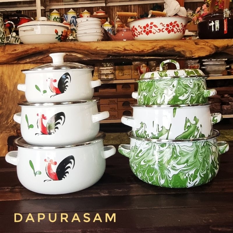 Set Panci Lurik-Ayam 16cm+18cm+20cm Enamel