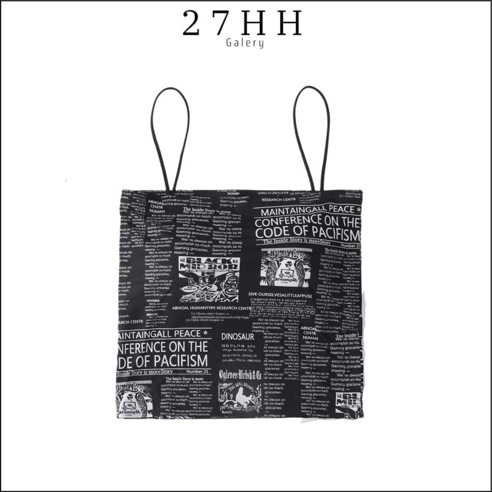27HH CROP TANK TOP MOTIF KORAN NEWS PAPER PRINTING BAJU ATASAN SEXY WANITA ADA BUSA TALI SPAGHETTI