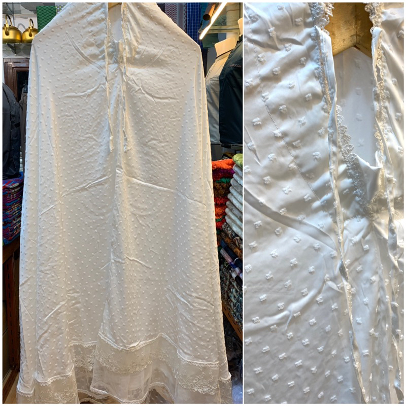 Mukena Putih Crinkle Uragiri Premium Full Renda Bawah ~ Mukena Kringkel Dewasa Swaroski Putih