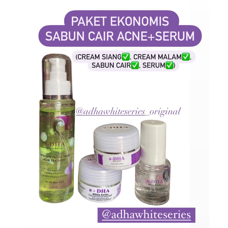 PAKET EKONOMIS SABUN CAIR ACNE+SERUM ADHA WHITE SERIES