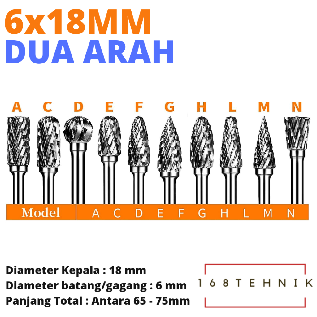 ROTARY BURR 6x18 mm CARBIDE ROTARY FILE / MATA BOR TUNER / ROTARY BURR TUNER / MATA CUNER / ROTARY C