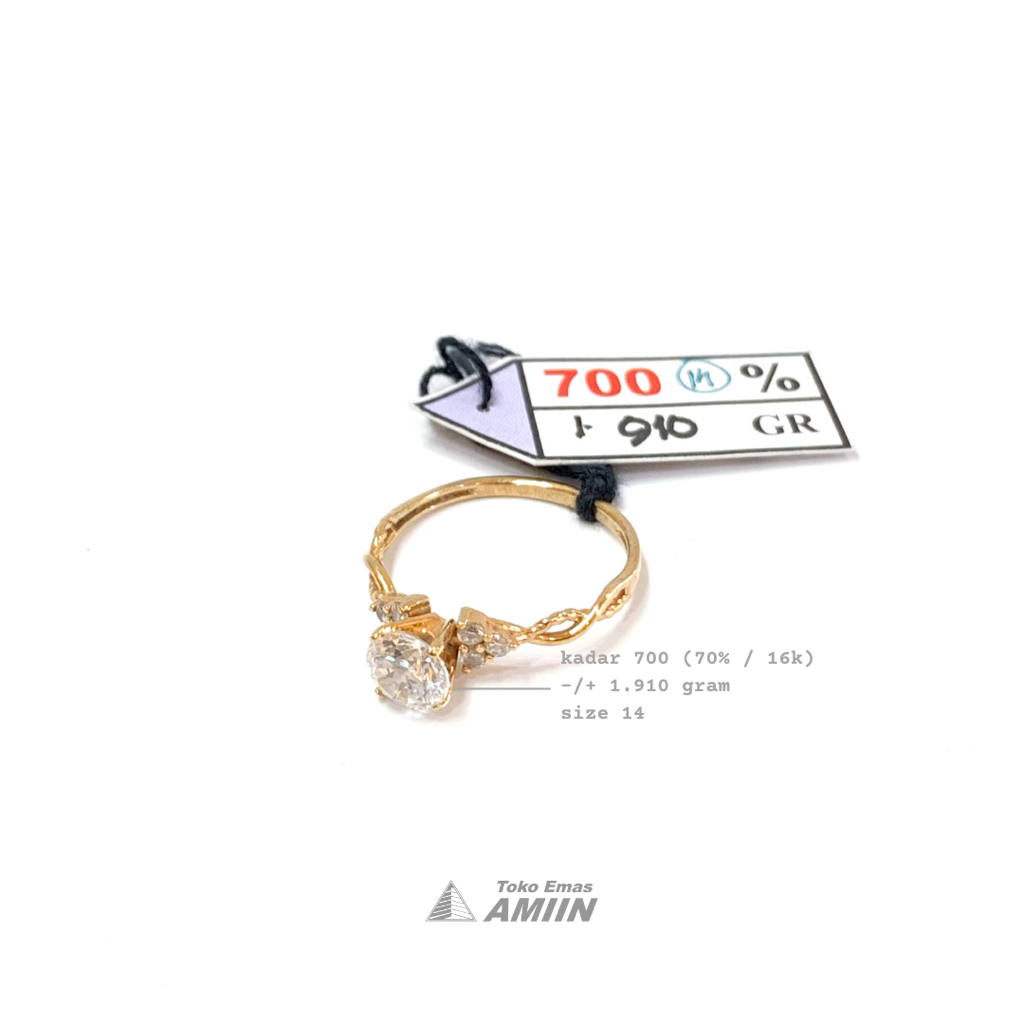 Toko Emas Amiin Cincin Emas Asli UBS Kadar 700 (70% / 16K) 1.910 Gram - Arty Solitaire Listring Perm