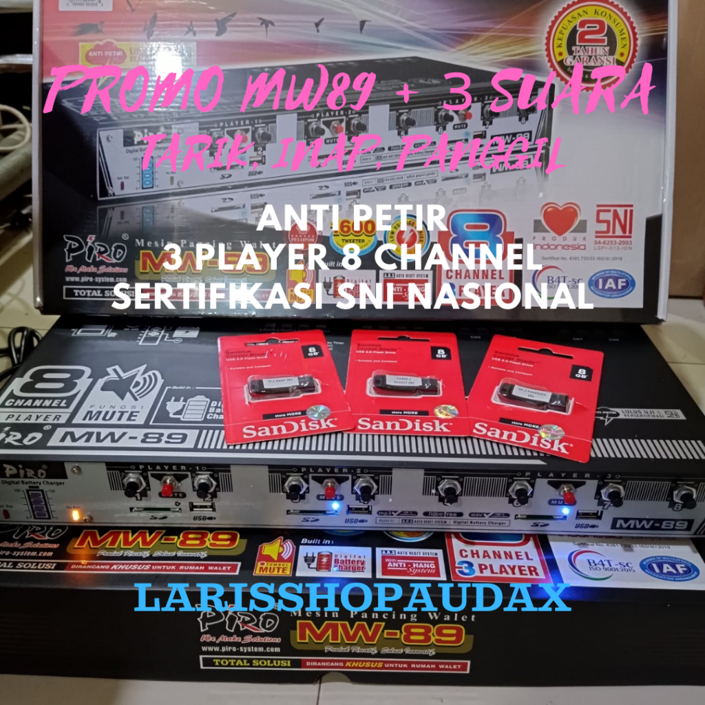 AMPLI PIRO MW 89 AMPLI WALET 3 PLAYER 8 CHANNEL ANTI PETIR + 3 SUARA BURUNG WALET
