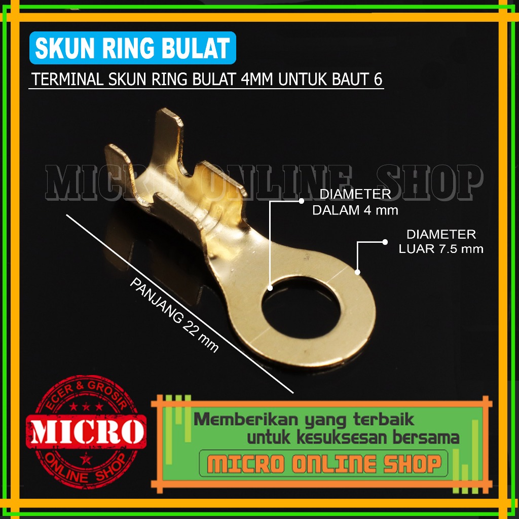 PAKET 25 PCS Skun Ring 4 mm / Skun Bulat / Skun Untuk Baut 6 / Skun Kabel Motor