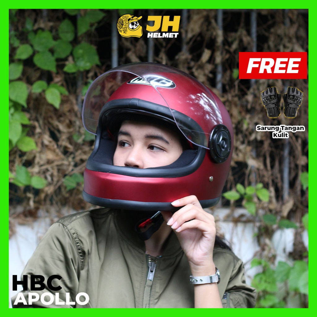 Helm Cakil HBC Apollo Maroon Doff | Helm Retro | Full Face | Jual Helm