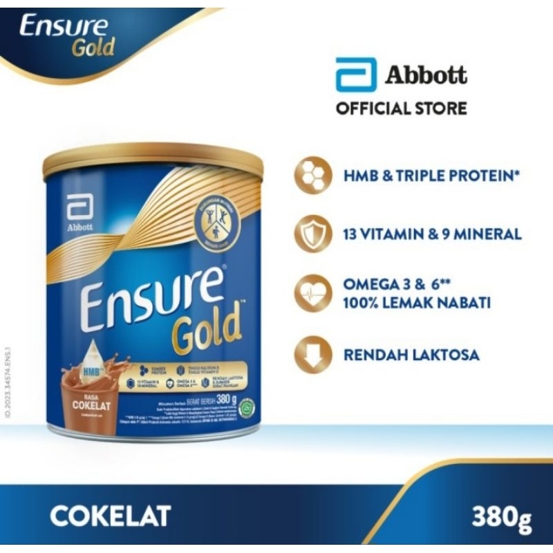 Ensure Gold Coklat 400gr / Gandum 380gr Susu Dewasa Rendah Laktosa