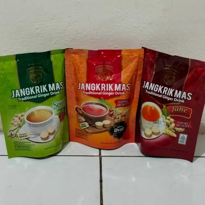 

Serbat Jangkrik Mas wedang jahe, wedang uwuh, sereh / minuman herbal / halal / isi 10 sachet x 2 tablet