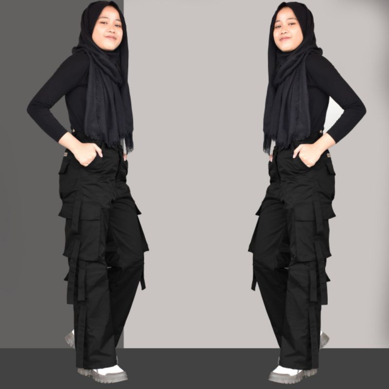 Multipocket Cargo Pants- Cargo Pants Wanita Highwaist