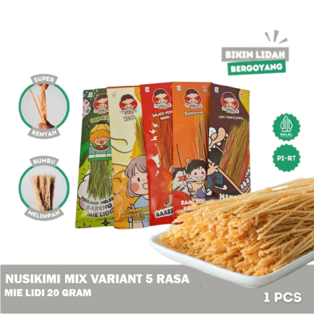 

Mie Lidi Jajanan Viral Snack Jadul All Variant Rasa ukuran 20gram - NUSIKIMI