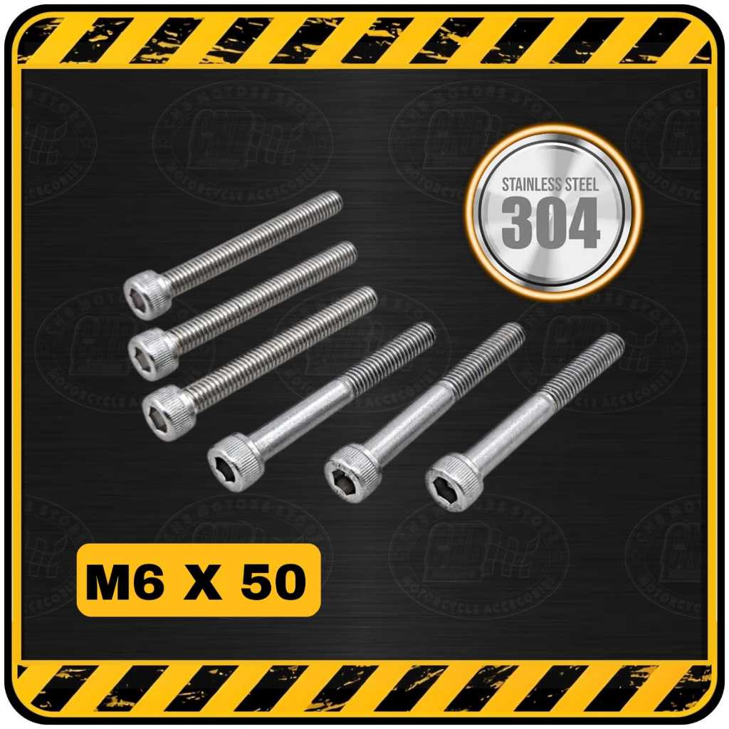 Baut L STAINLESS M6 x 50 || M6x50 ( Setara Baut Kunci 10 | Panjang 50 mm / 5 cm )