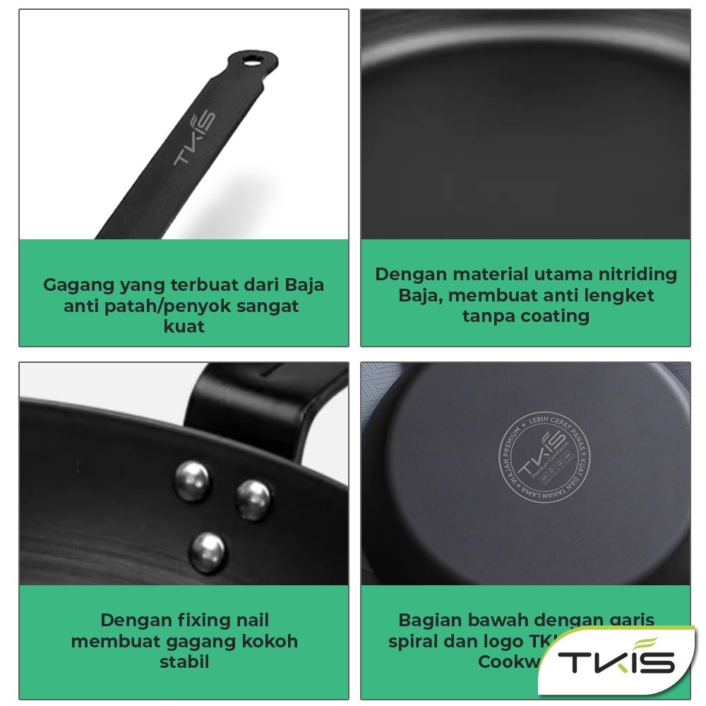 TERBARU TKIS Nitriding Fry Pan 26cm Wajan Baja Nitriding Skillet Pan Steak Pan Wajan Anti Lengket