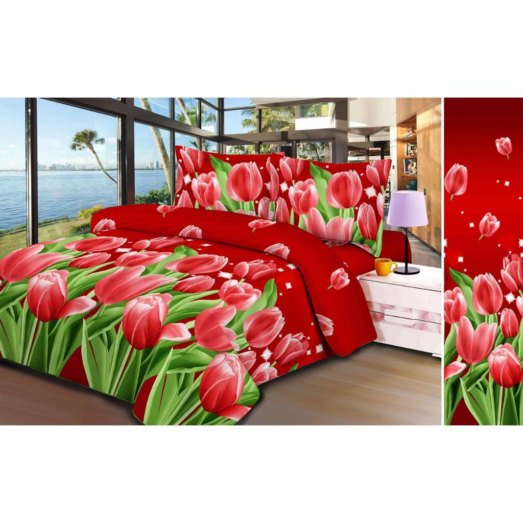 SPREI MOTIF BUNGA TERBARU TULIP MERAH UKURAN 180X200 160X200 120X200 ANTI LUNTUR