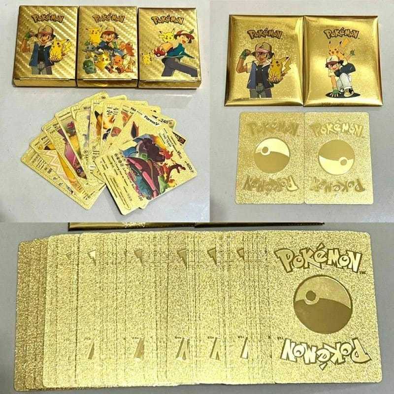 10 PCS KARTU POKEMON GOLD EMAS ORIGINAL ASLI BAHAN METAL