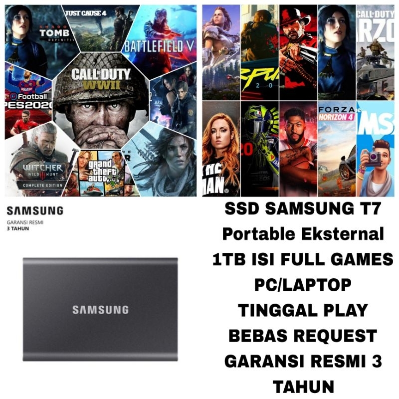 Samsung T7 SSD Eksternal 1TB Full Game PC/Laptop Bebas Request