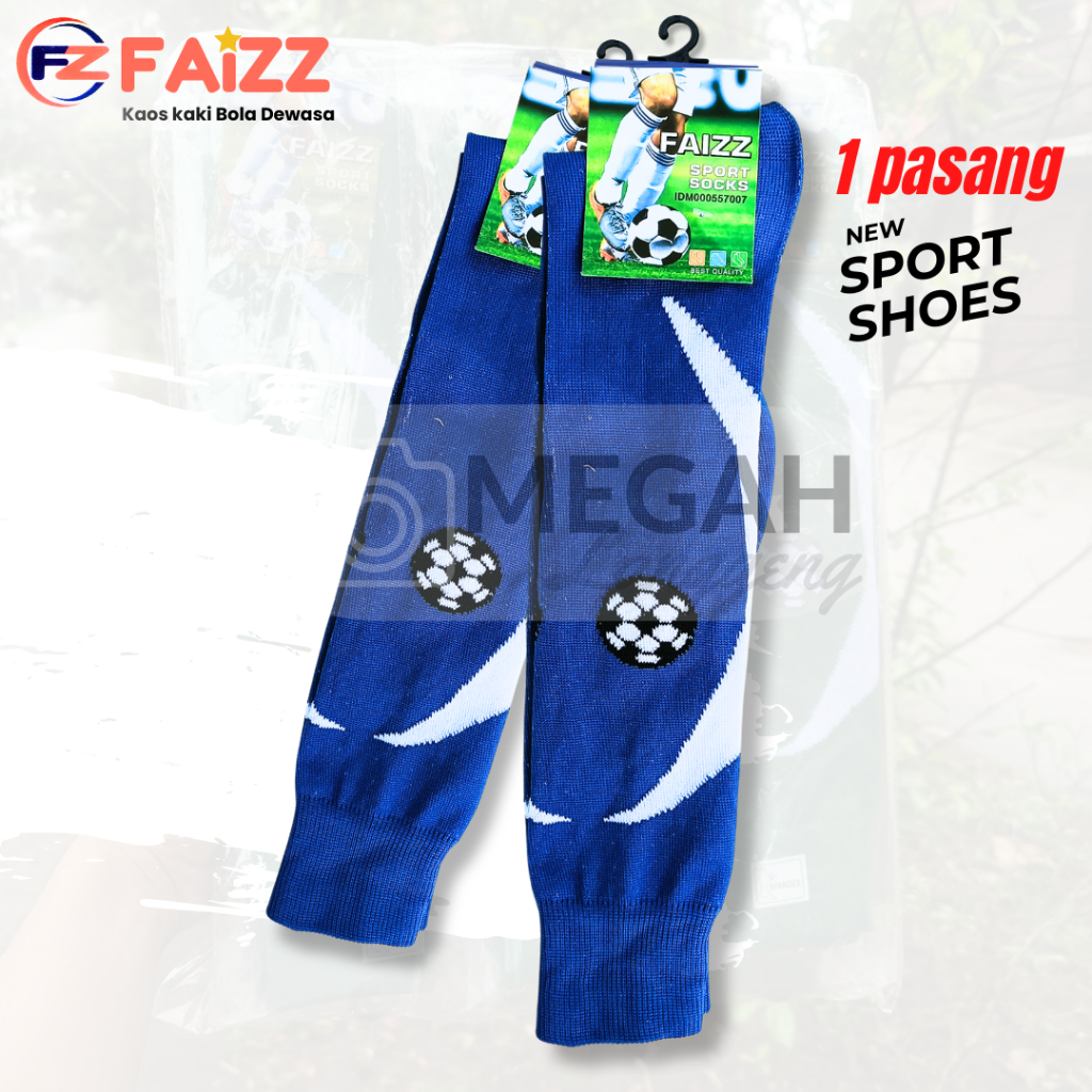 Kaos kaki sepak bola panjang warna BIRU motif Tanduk bola / kaos kaki futsal kemas warna biru euro -