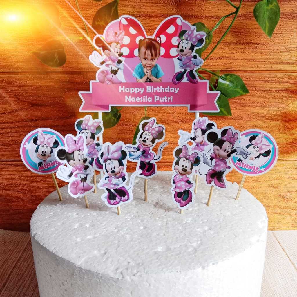 Toper Minnie Mouse Custom Foto untuk Hiasan Kue Ulang Tahun / Ultah Anak Karakter (Topper Cake Mini)