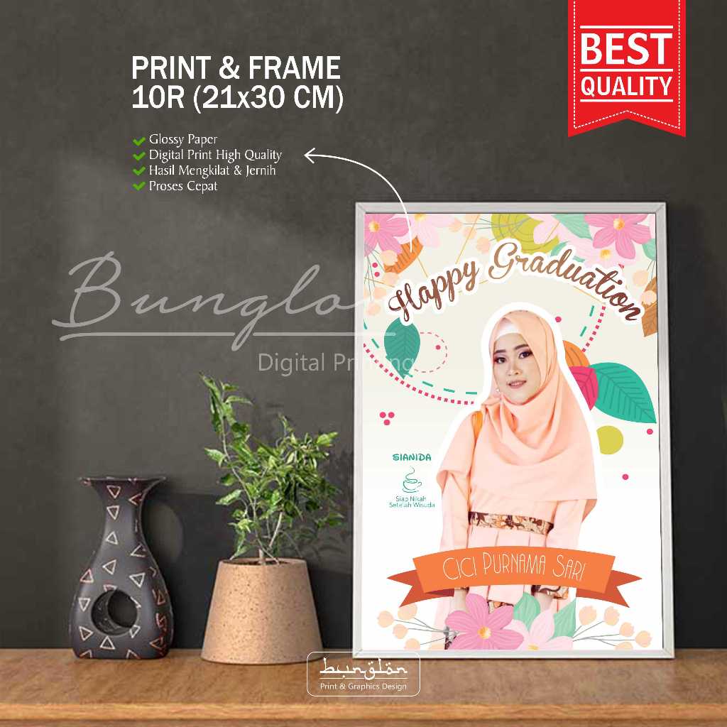 Poster Foto Wisuda Custom, Happy Graduation Bisa Plus Bingkai