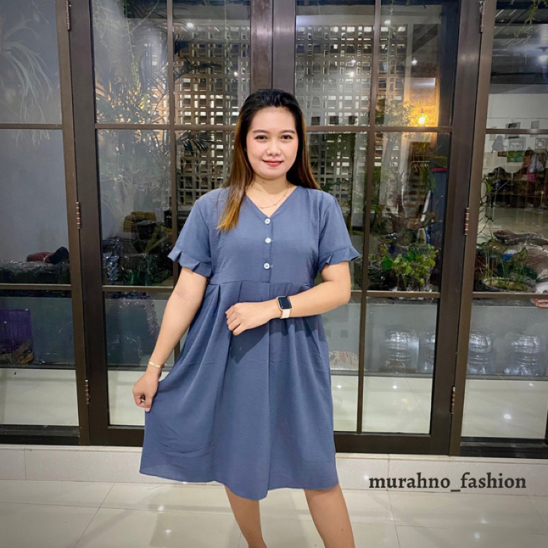 Hana Inara Dress _ Midi Dress Ruffle Crinkle Airflow Busui Wanita