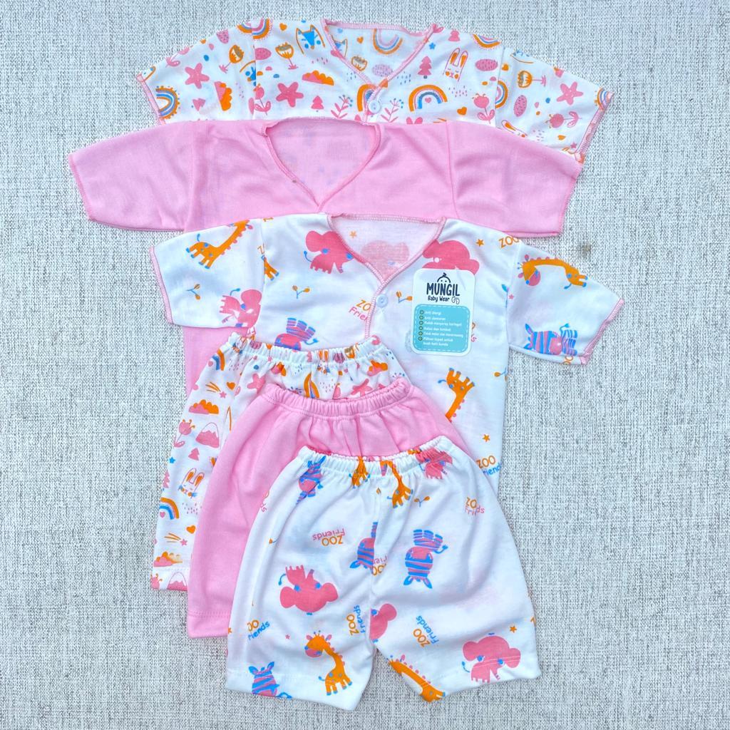 3 pcs baju lengan Pendek +3 pcs celana pendek baju bayi baru lahir Series PINK BABY Mungil Baby Wear