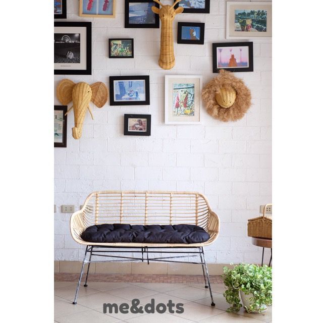 me&dots - Kursi Rotan Sofa/Kursi Rotan Panjang/Kursi Rotan Kaki Besi 2 Seater/Kursi Teras