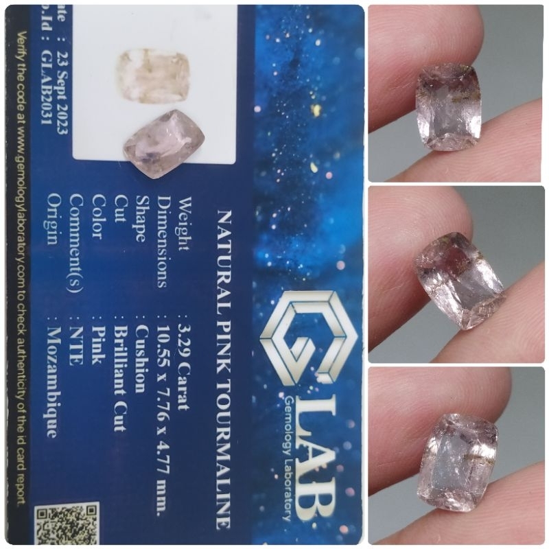 Permata Natural 3,3ct Tourmaline Mozambik memo GLab NTD