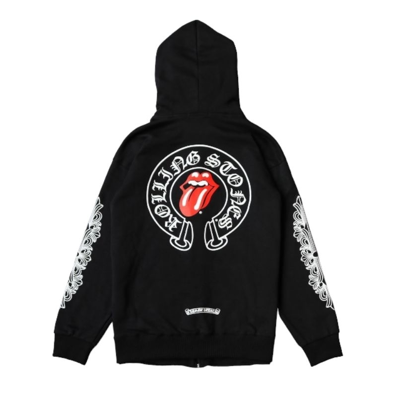 Hoodie Zipper Chrome Hearts X Rolling Stones Hitam