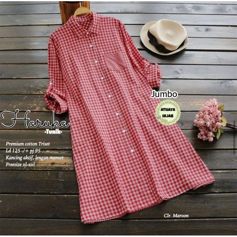 Haruka blouse wanita kotak elegan premium katun triset ld 125 ori athaya