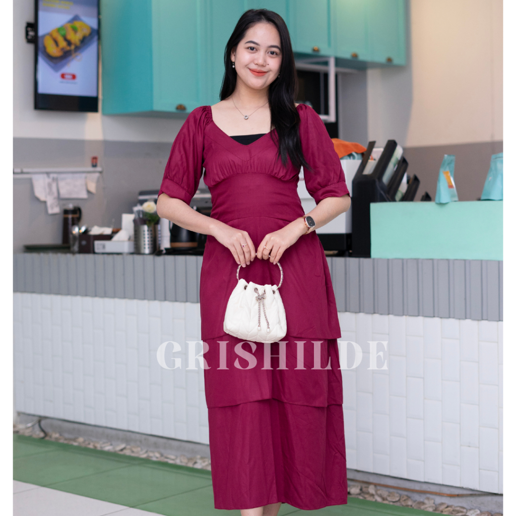 HAYLEE Dress Sabrina Korean Style Jumbo Wanita Dres Big Size Gaun Casual A Line Lengan Panjang Overs