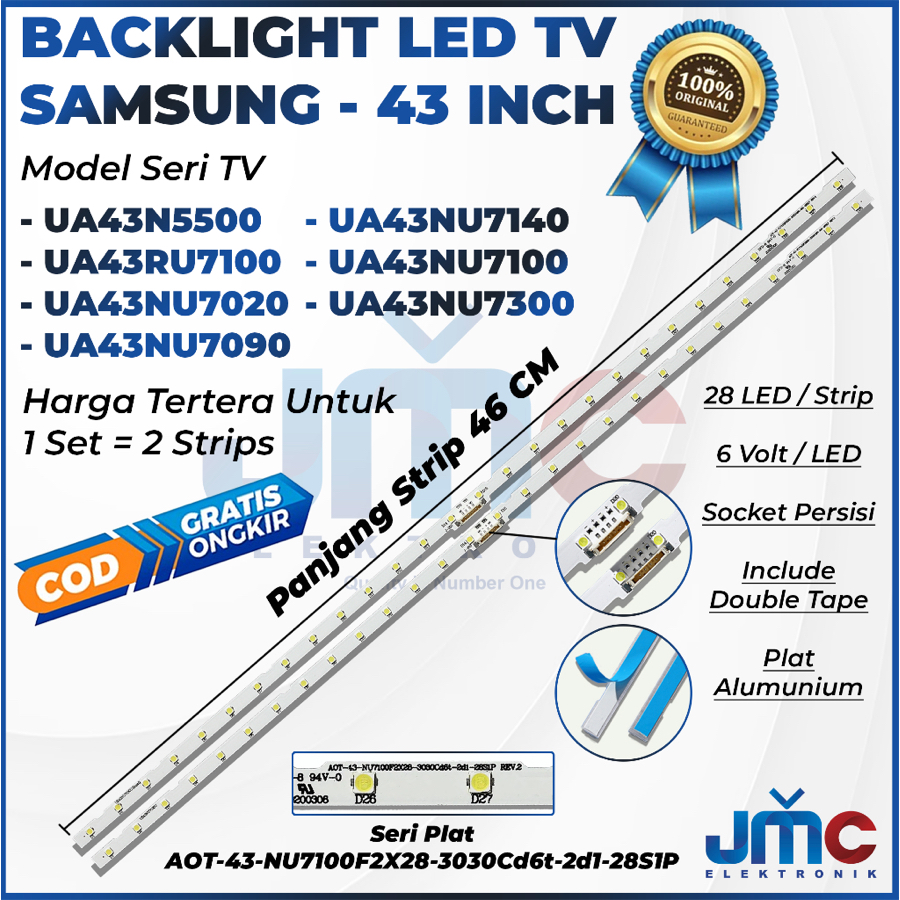 BACKLIGHT TV LED SAMSUNG 43 INCH 43N5500 43NU7100 43RU7100 43NU7020 43NU7090 43NU7300 43NU7140 UA43N