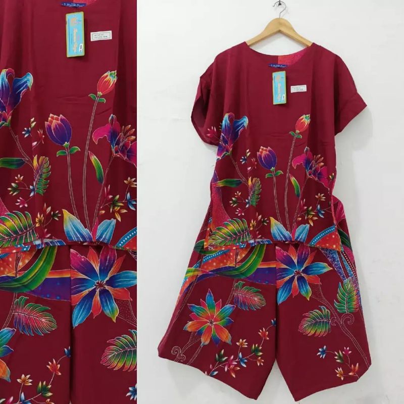 SETELAN CELANA KULOT JUMBO WANITA LD 140 CM SETELAN MAXI LL POLOS BATIK KENCANA UNGU LEBEL BIRU