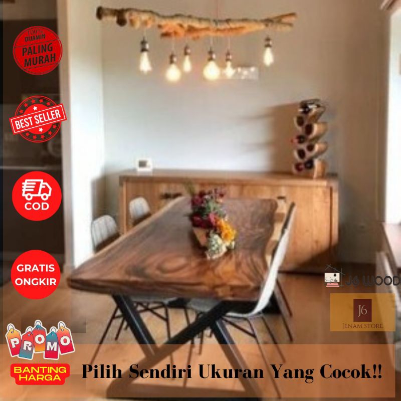 Termurah Meja Makan Kayu Trembesi Solid Ukuran 120 - 180cm Meja Kantor Meja Makan Kekinian