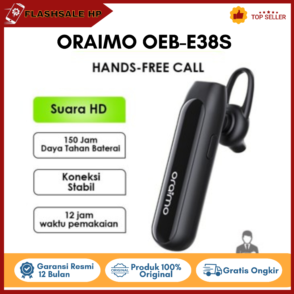 Oraimo OEB-E38S Headset Bluetooth Handsfree Original Oraimo-Black
