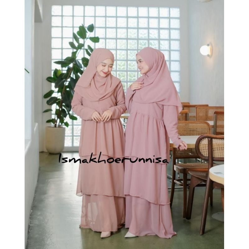 ISMAKHOERUNNISA Dress gamis set hijab terbaru arlova syari ceruty adem